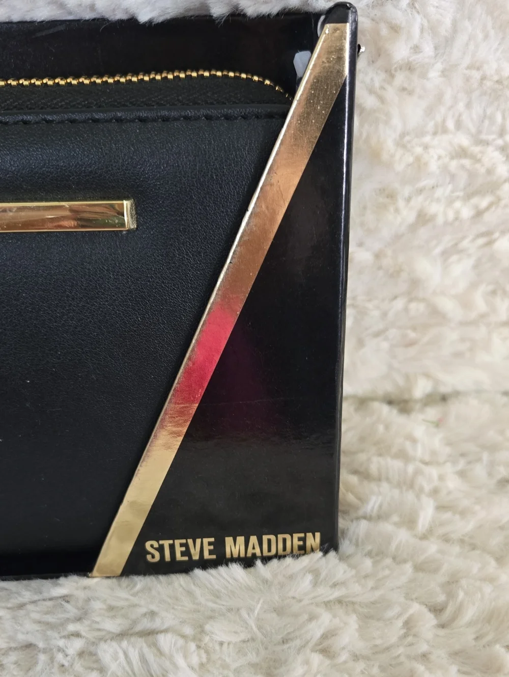 Steve Madden Black Wristlet Clutch with Gold Accents NWT IN BOX